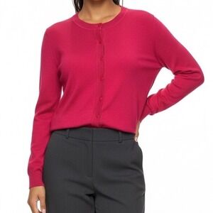 Talbots Raspberry Fuschia Pink Pima Cotton‎ Bend Cardigan Sweater 1X Plus